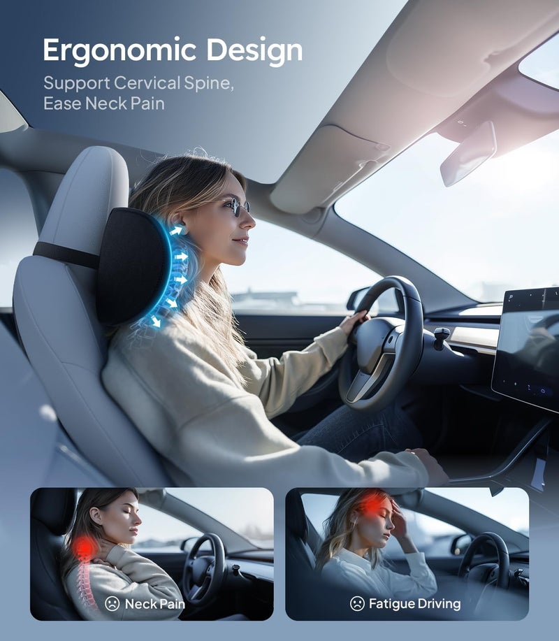 Wigoo 2026 Upgrade Car Neck Pillow [No More Pressure, Odorless] Soft Car Headrest Pillow with Adjustable Strap Removable Cover 100% Memory Foam, Fits All Vehicles (Black 2-Pack) - Image 2
